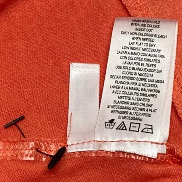 Calvin Klein Women's V-Neck Top Large Orange Multi Layer Fabric Tunic Shirt NWOT - Picture 9 of 12